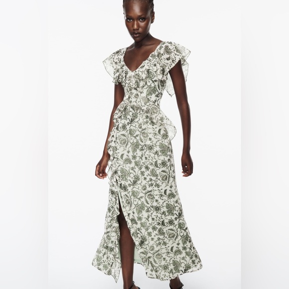 Ruffled midi flower print dress - Picture 1 of 2